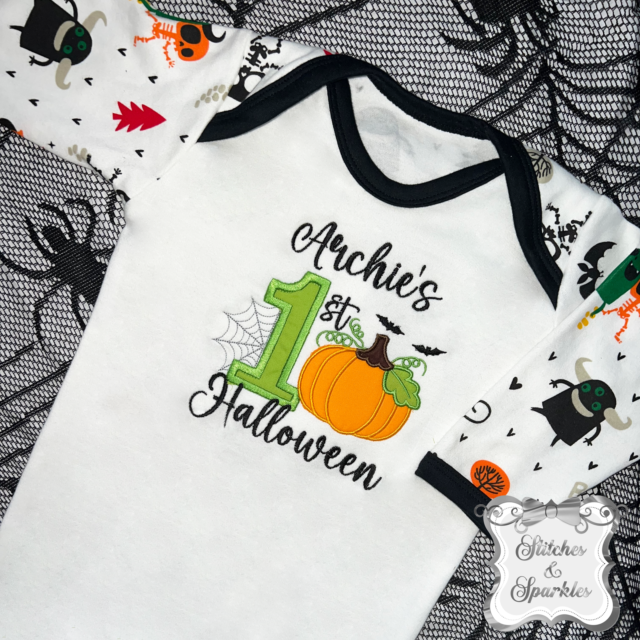 Embroidered 1st Halloween Pumpkin Romper