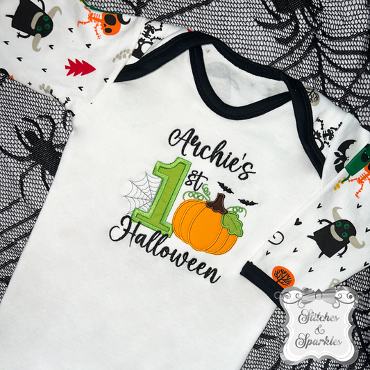 Embroidered 1st Halloween Pumpkin Romper