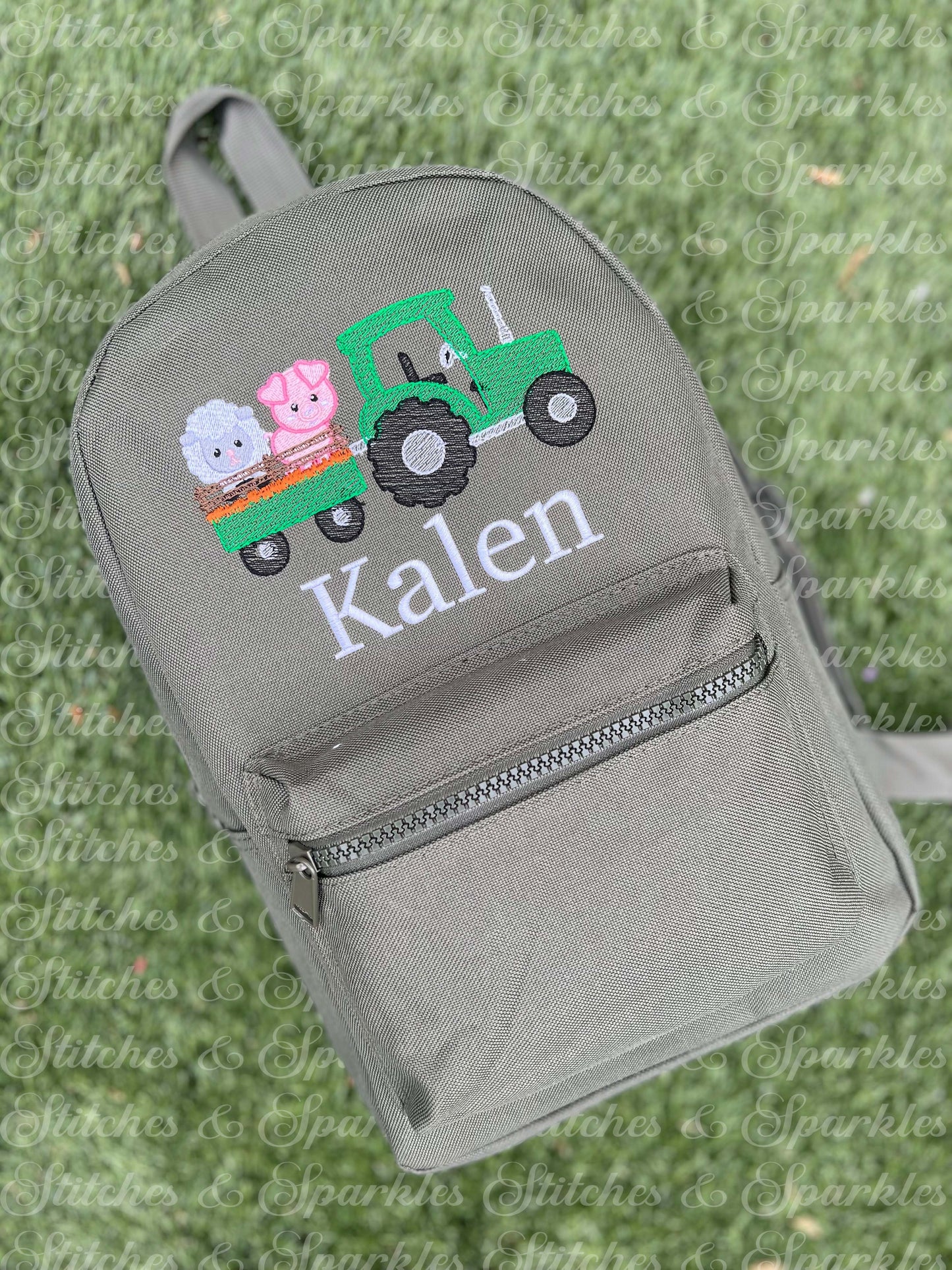 Embroidered Tractor and Farm Animals Backpack