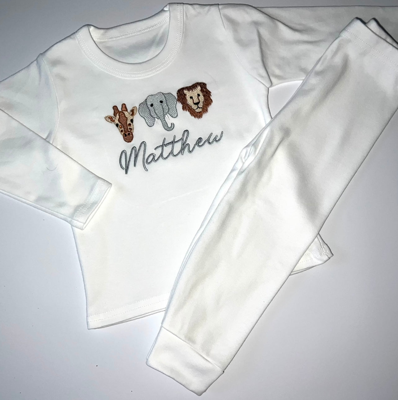 Embroidered Safari Animals White Lounge Set
