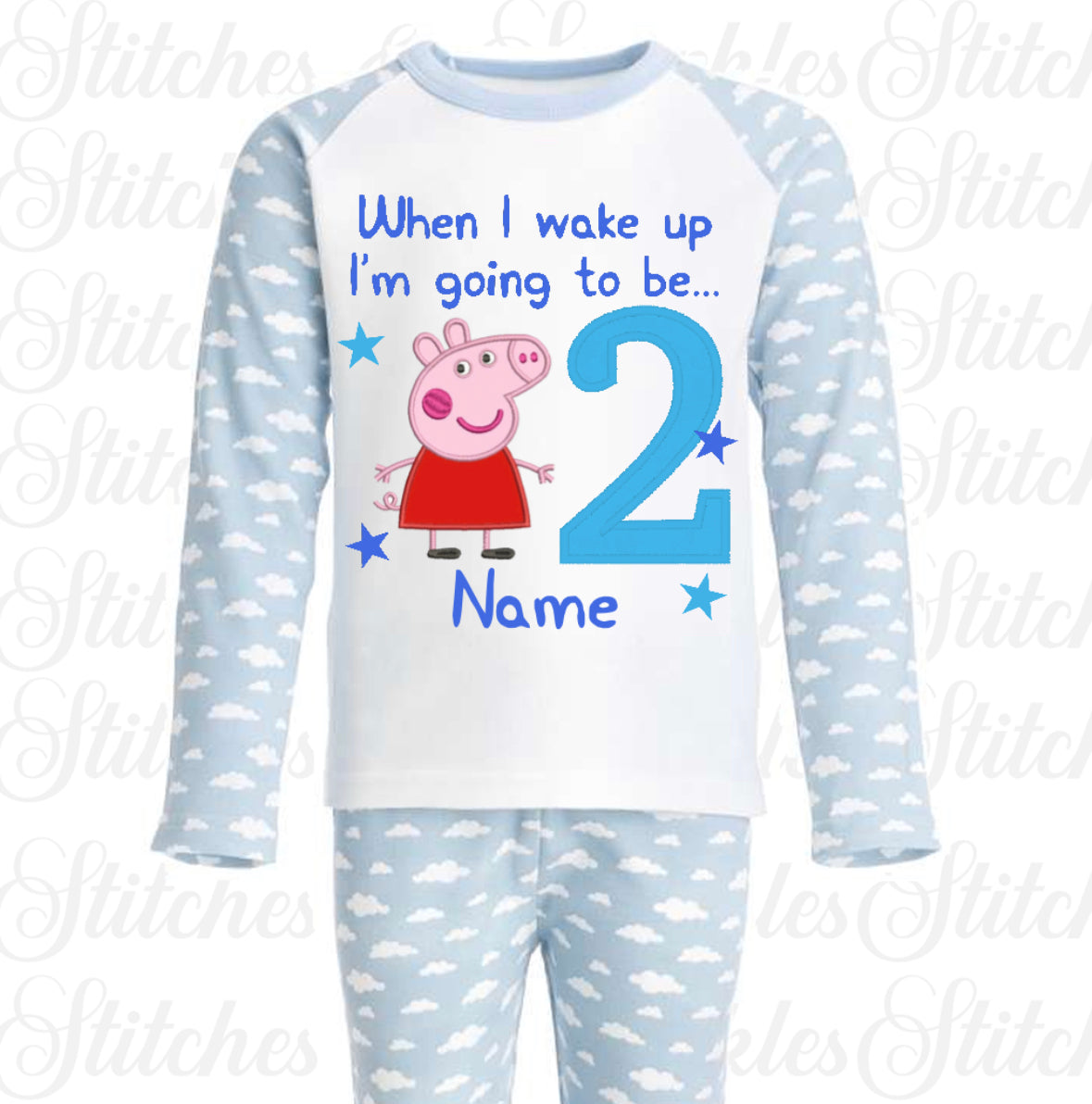 Embroidered Peppa Pig / George Pig Birthday Eve Pyjamas