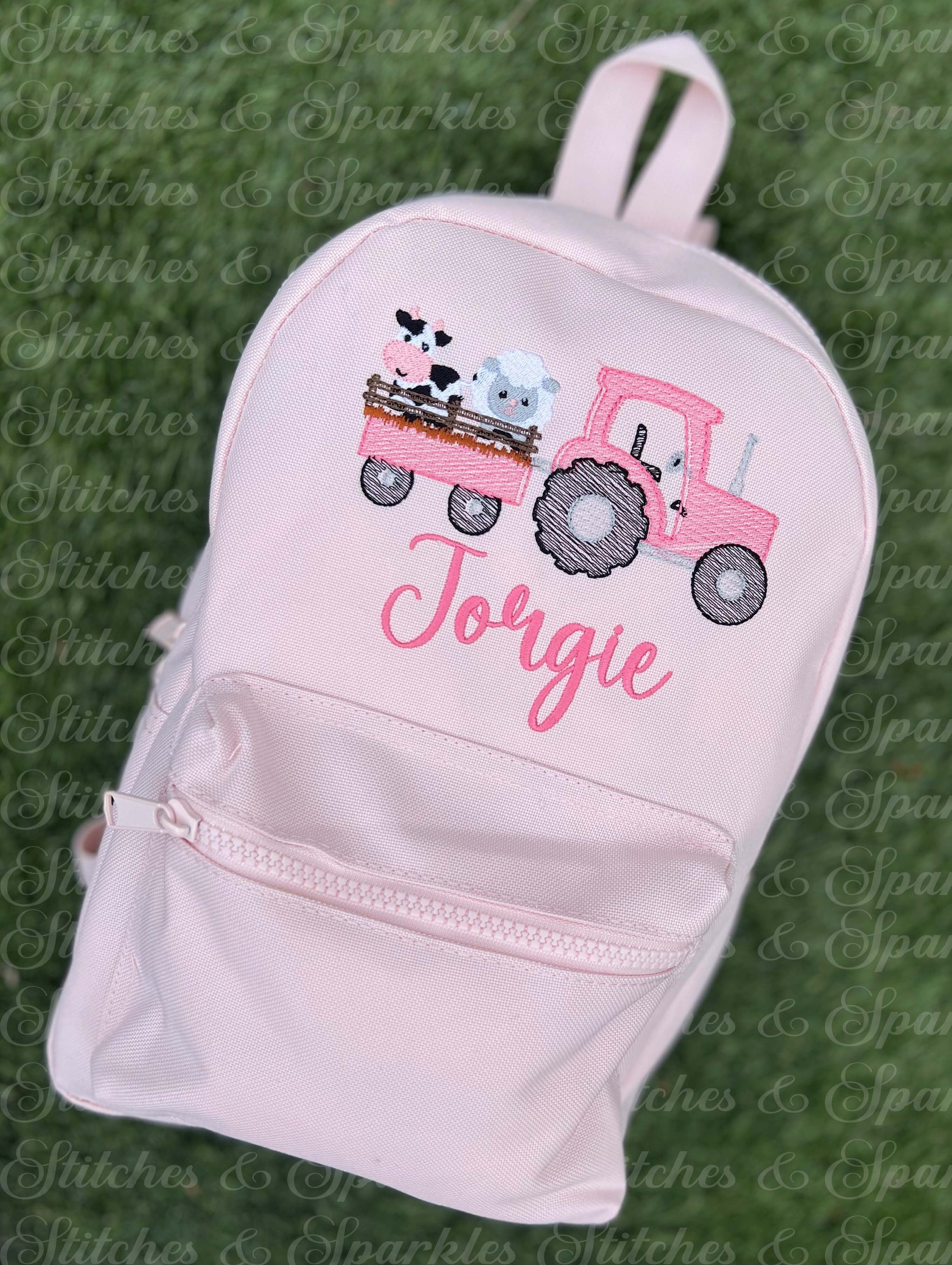 Embroidered Tractor and Farm Animals Backpack