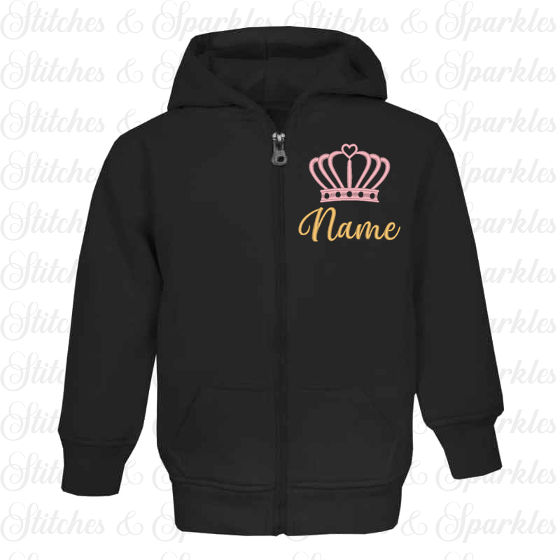 Embroidered Zip Up Hoodie Jacket - Crown Design