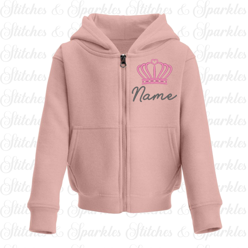 Embroidered Zip Up Hoodie Jacket - Crown Design