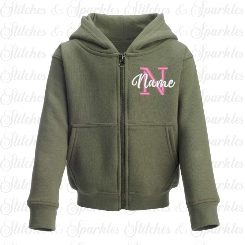 Embroidered Zip Up Hoodie Jacket - Initial & Name