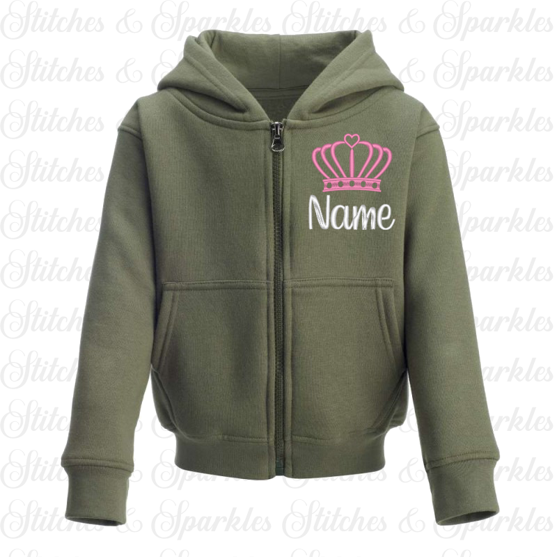 Embroidered Zip Up Hoodie Jacket - Crown Design