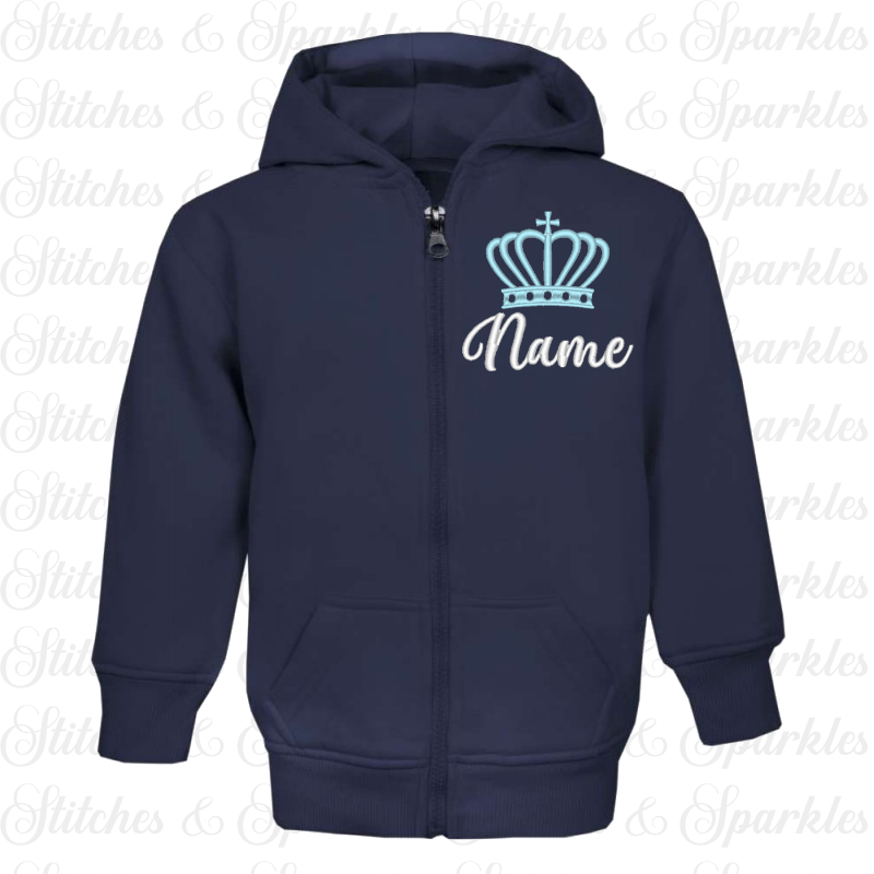 Embroidered Zip Up Hoodie Jacket - Crown Design