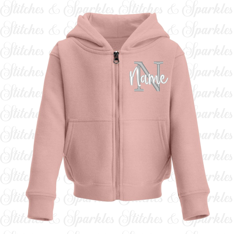 Embroidered Zip Up Hoodie Jacket - Initial & Name