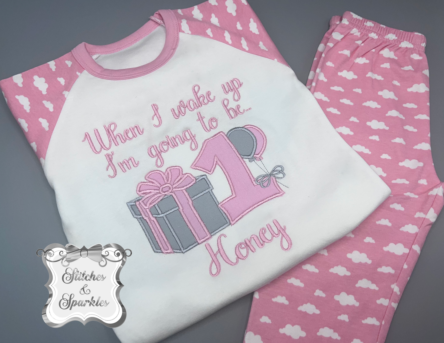 Embroidered Birthday Eve Present Bow Pyjamas