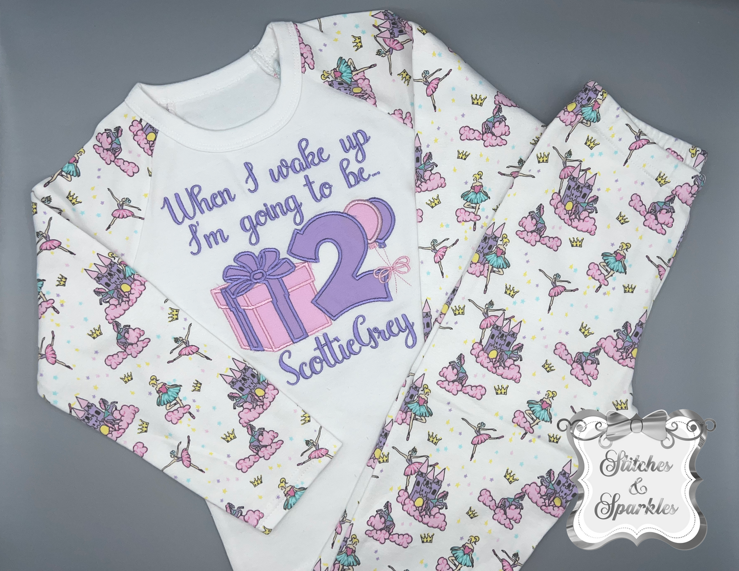 Embroidered Birthday Eve Present Bow Pyjamas