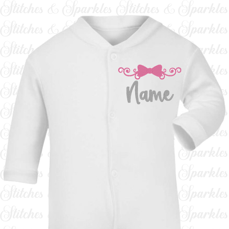 Embroidered Bow & Name - Button Up Sleepsuit Romper